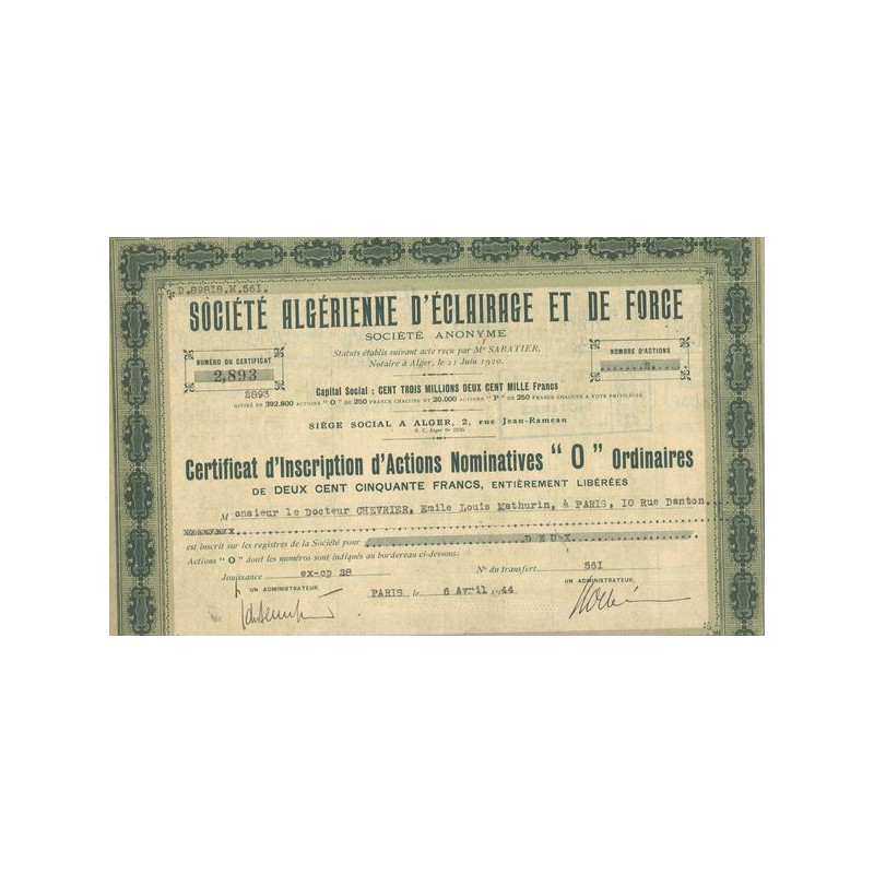 Sté Algérienne d'Eclairage et de Force (CN Act O)