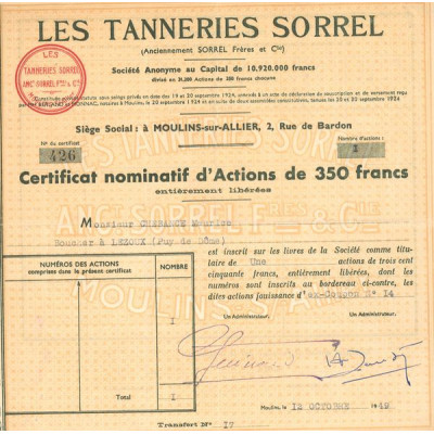 Les Tanneries Sorrel (Certif Nomin Act 350F)