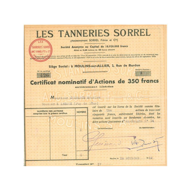 Les Tanneries Sorrel (Certif Nomin Act 350F)