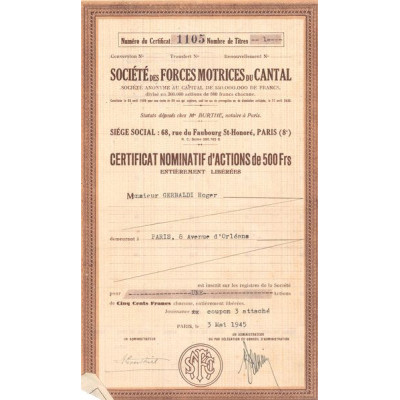 Sté des Forces Motrices du Cantal (CN Act 500F) Petit Marron