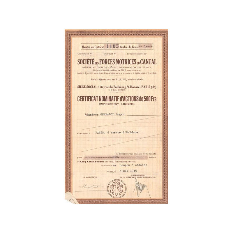 Sté des Forces Motrices du Cantal (CN Act 500F) Petit Marron