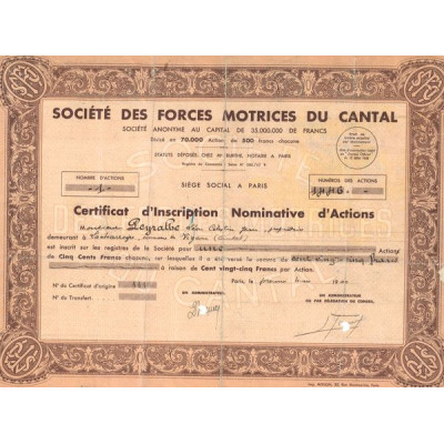 Sté des Forces Motrices du Cantal (CN Act 500F) Grand Marron