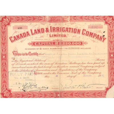 Canada Land & Irrigation Cy Ltd (CN Act 1£)
