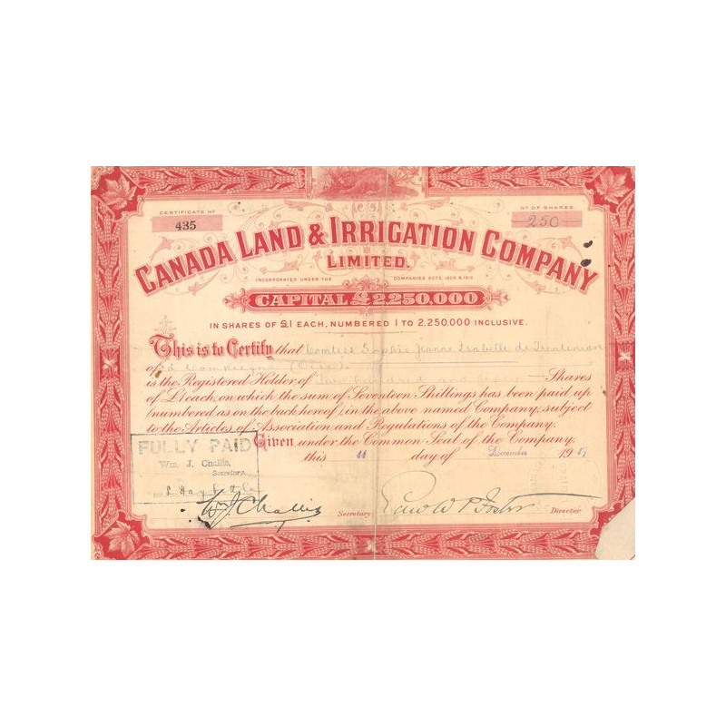 Canada Land & Irrigation Cy Ltd (CN Act 1£)