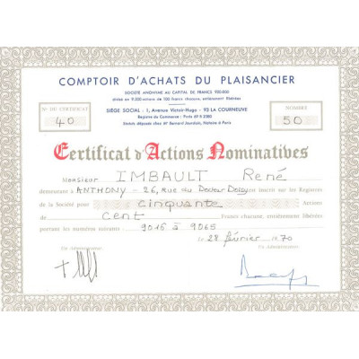 Comptoir d'Achats du Plaisancier (CN Act 100F)