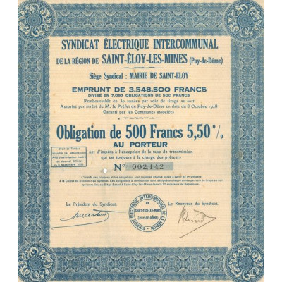 Syndicat Electrique Intercommunal de la Région de Saint-Eloy-Les-Mines (Puy-de-Dôme) (Obl 500F 5.5%)