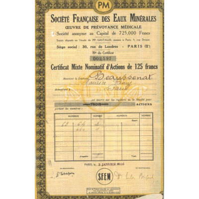 Sté Française des Eaux Minérales - Œuvre de Prévoyance Médicale) (CN Act 125F)
