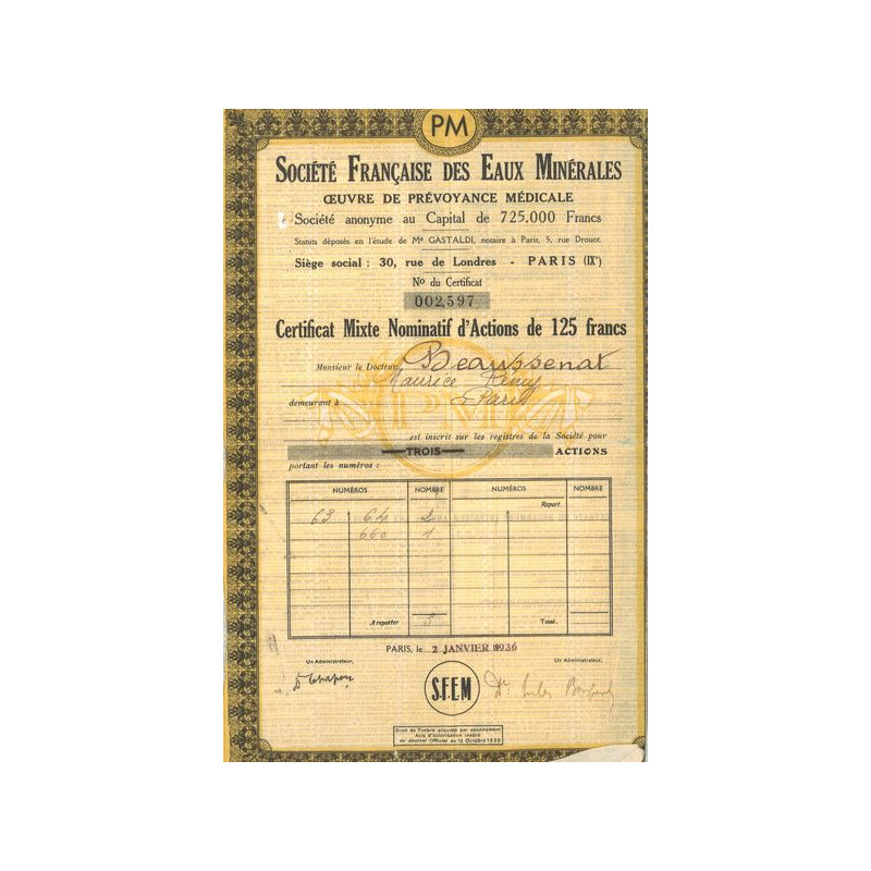 Sté Française des Eaux Minérales - Œuvre de Prévoyance Médicale) (CN Act 125F)