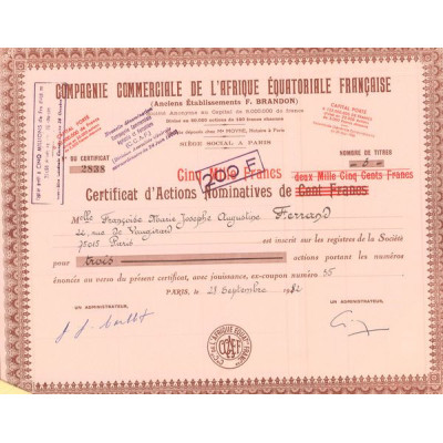 Cie Commerciale de l'Afrique Equatoriale Française (Anc Ets F. Brandon) (CN Act 100F)