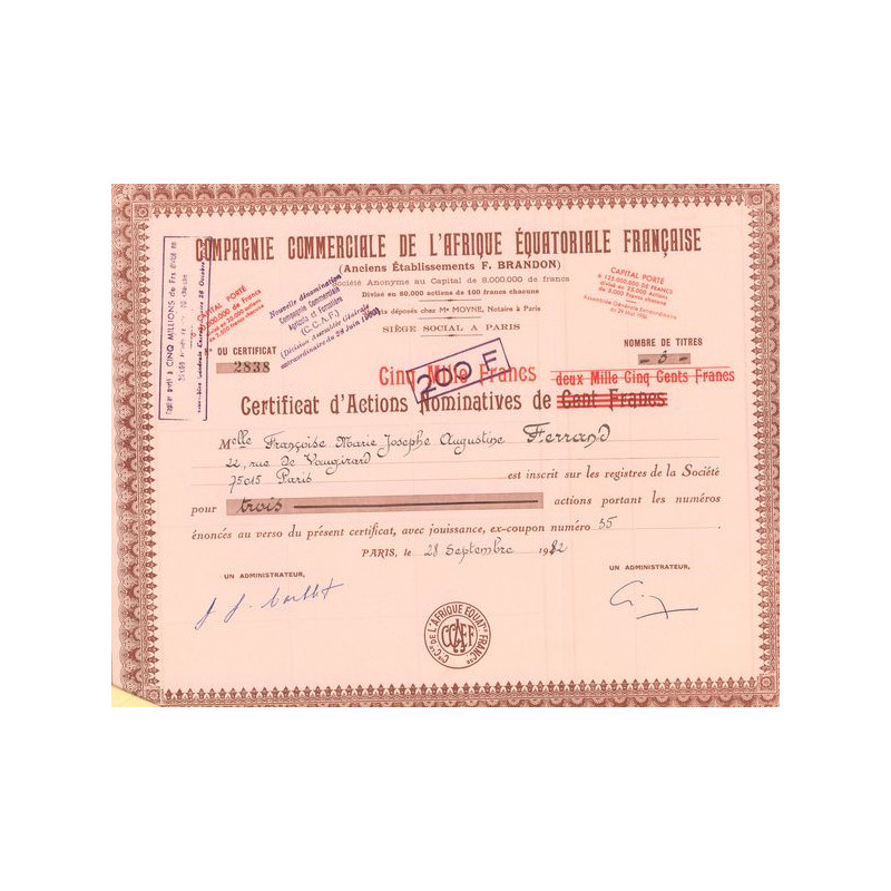 Cie Commerciale de l'Afrique Equatoriale Française (Anc Ets F. Brandon) (CN Act 100F)