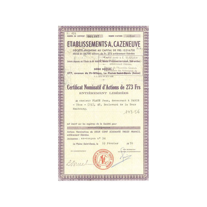 Ets A. Cazeneuve (CN Act 273F)