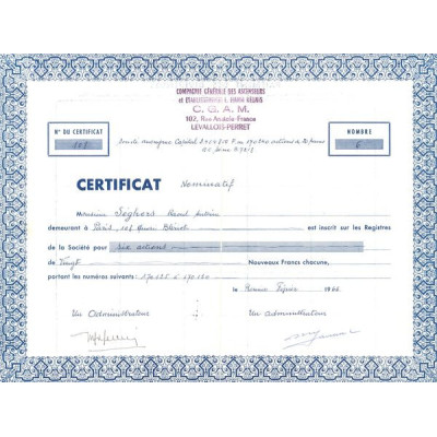 Cie Gale des Ascenseurs et Ets L. Hamm Réunis C.G.A.M. (CN Act 20NF)