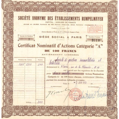 S.A des Ets Rumpelmayer (CN Act A 100F)