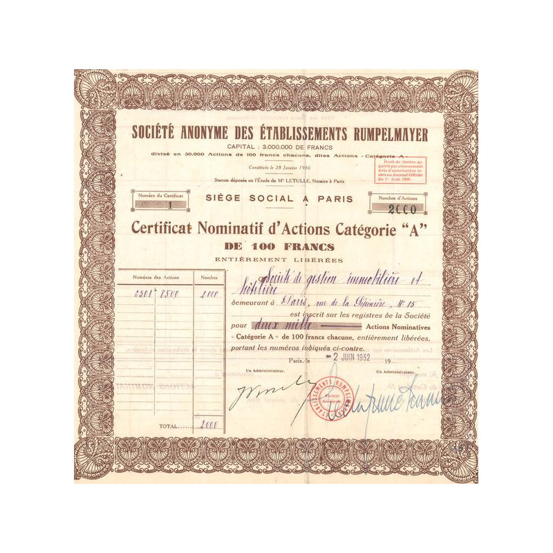 S.A des Ets Rumpelmayer (CN Act A 100F)