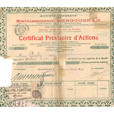 Sté Gale des Ets Bergougnan Caoutchouc Brut et Manufacturé) (CN Provisoire Act 500F)