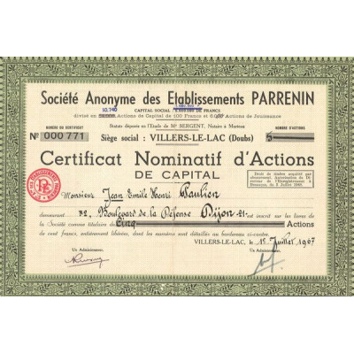 S.A des Ets Parrenin (CN Act 100F)