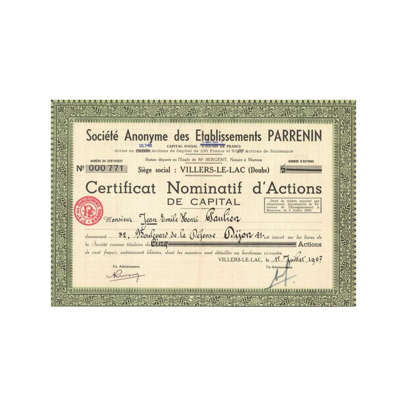 S.A des Ets Parrenin (CN Act 100F)