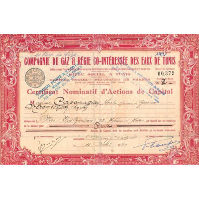 Cie du Gaz & Régie Co-Intéressée des Eaux de Tunis (CN Act 1000F)