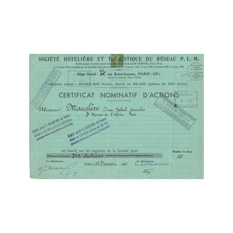 Sté Hôtelière et Touristique du Réseau P.L.M. (CN Act 300F)