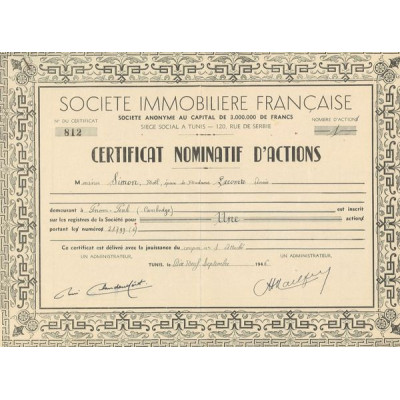 Sté Immobilère Française (Certif Nomin)