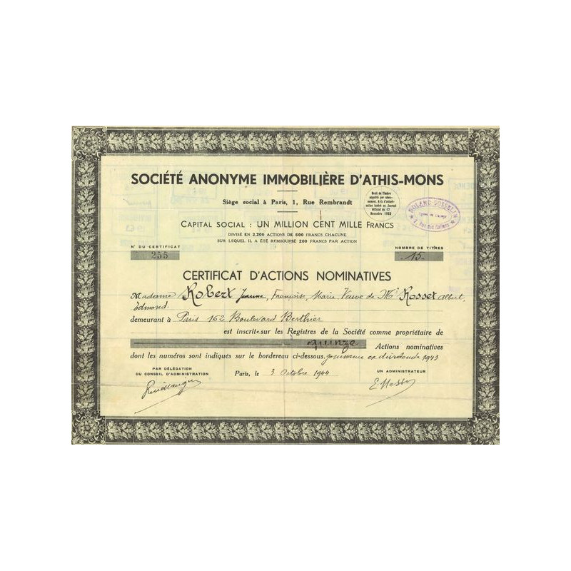 S.A Immobilière d'Athis-Mons (CN Act 500F)