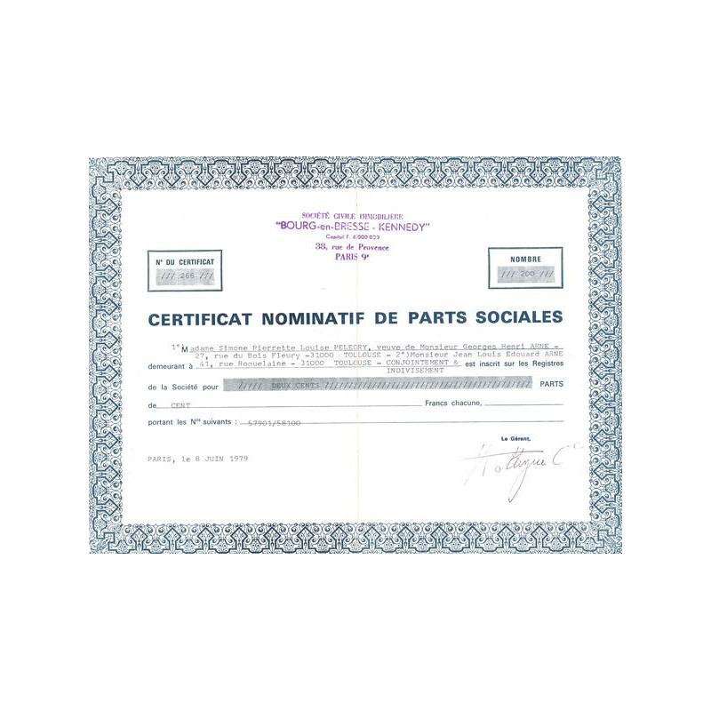 Sté Civile Immobilère "Bourg-en-Bresse - Kennedy" (CN Parts Sociales 100F)
