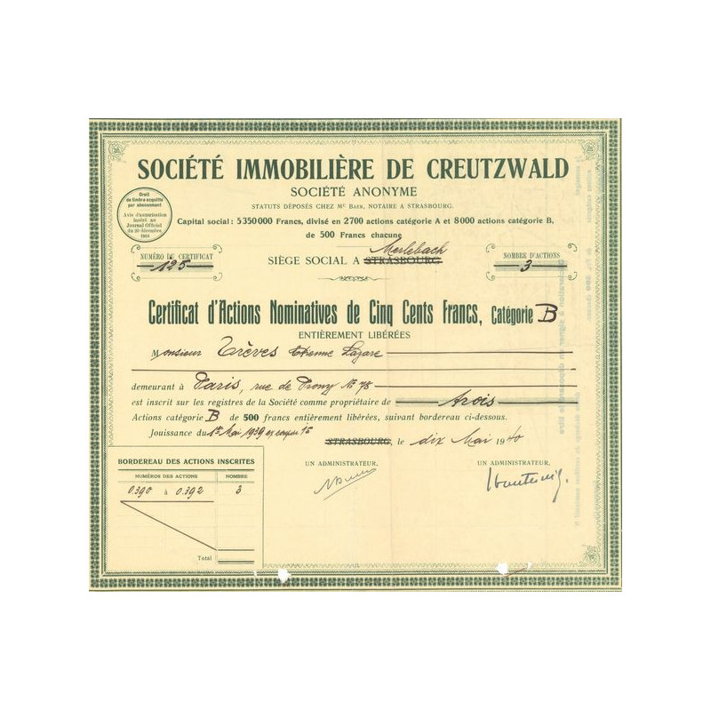 Sté Immobilère de Creutzwald (CN Act B 500F)