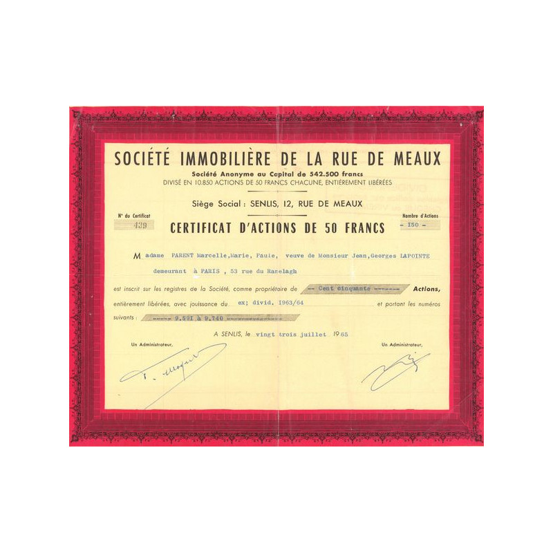 Sté Immobilière de la Rue de Meaux (CN Act 50F)