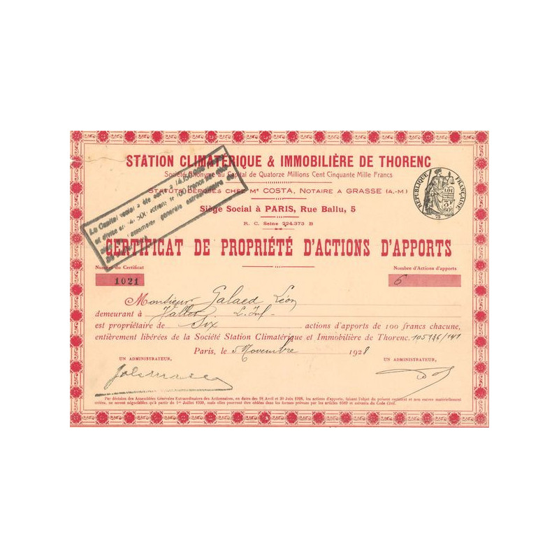 Station Climatique & Immobilière de Thorenc (CN Act 100F)