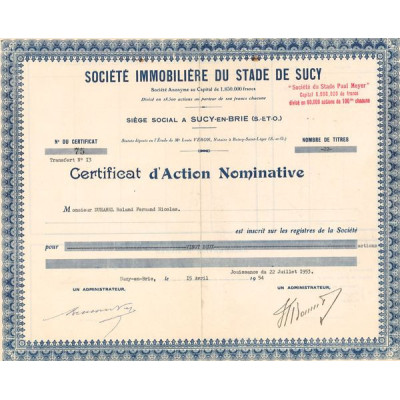 Sté Immobilère du Stade de Sucy (CN Act 100F)