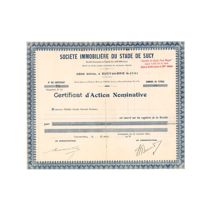 Sté Immobilère du Stade de Sucy (CN Act 100F)