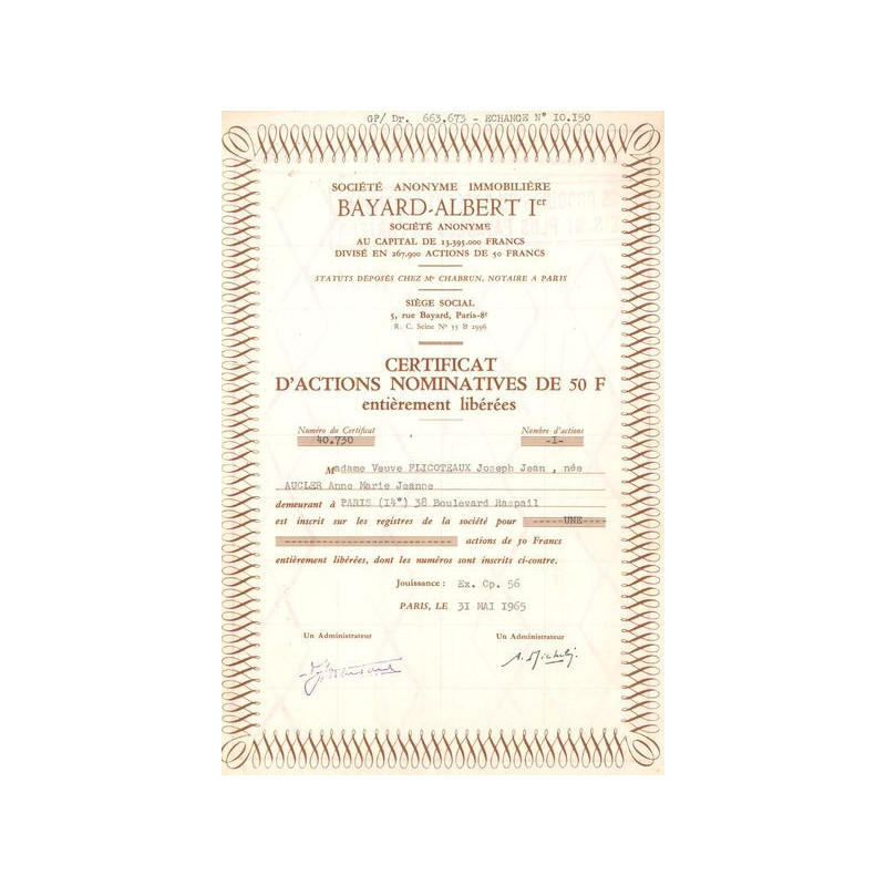 S.A Immobilière Bayard-Albert 1er (CN Act 50F)