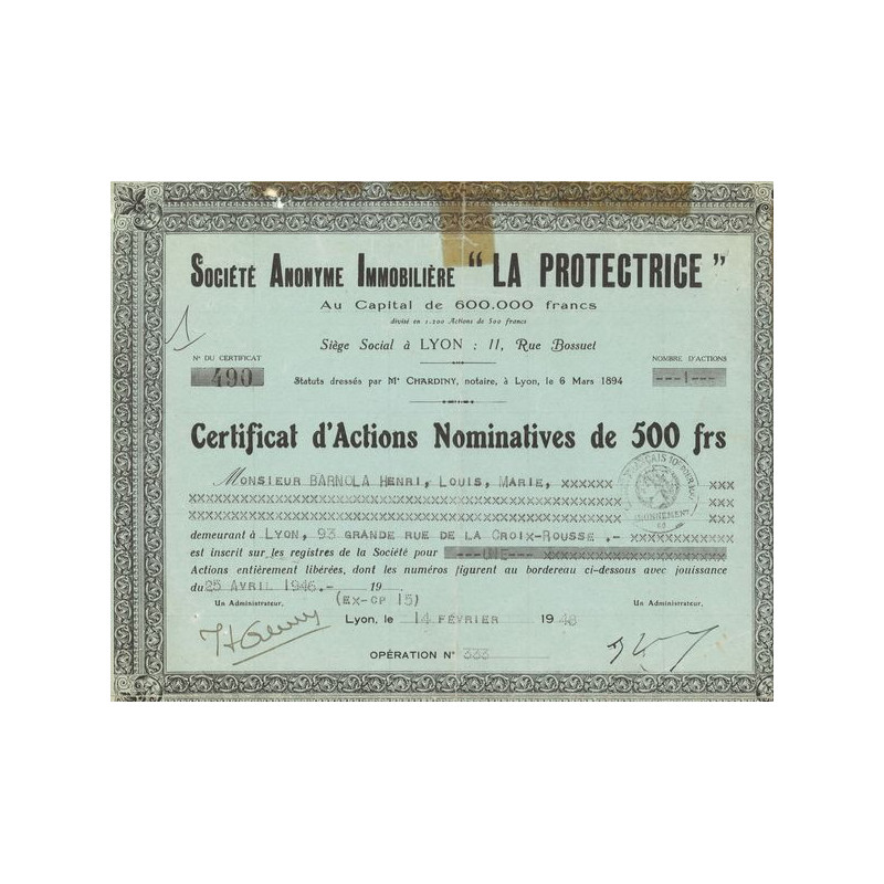 S.A Immobilière "La Protectrice" (CN Act 500F)