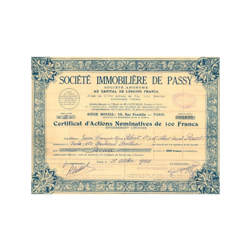 Sté Immobilière de Passy (CN Act 500F)