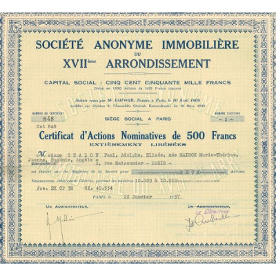 S.A Immobilière du XVIIème Arrondissement (CN Act 500F)