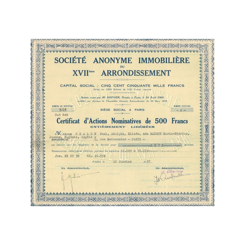 S.A Immobilière du XVIIème Arrondissement (CN Act 500F)