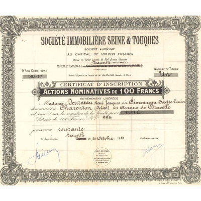 Sté Immobilière Seine & Touques (CN Act 100F)