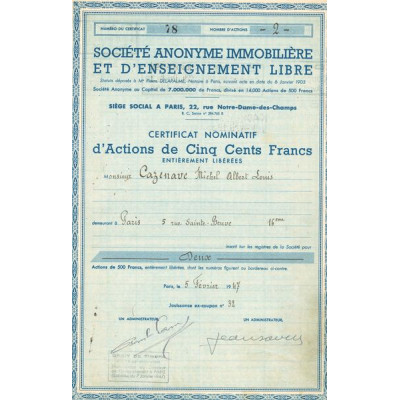 S.A. Immobilière et d'Enseignement Libre (Certif Act 500 F)(Modele 2)