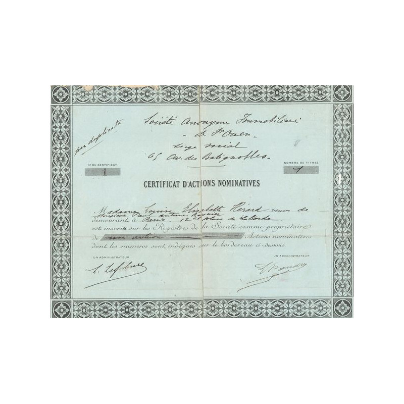 S.A Immobilière de St-Ouen (Certif Nomin)