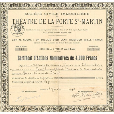 Sté Civile Immobilière du Théâtre de la Porte St-Martin (CN Act 4000F)