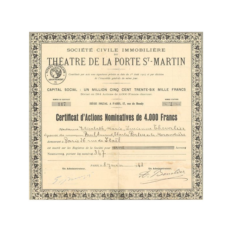 Sté Civile Immobilière du Théâtre de la Porte St-Martin (CN Act 4000F)