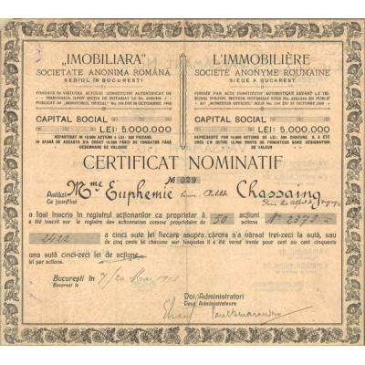 L'Immobilière S.A Roumaine (CN Act 500 Lei)