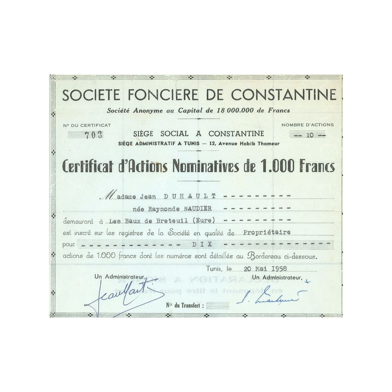 Sté Foncière de Constantine (CN Act 1000F)