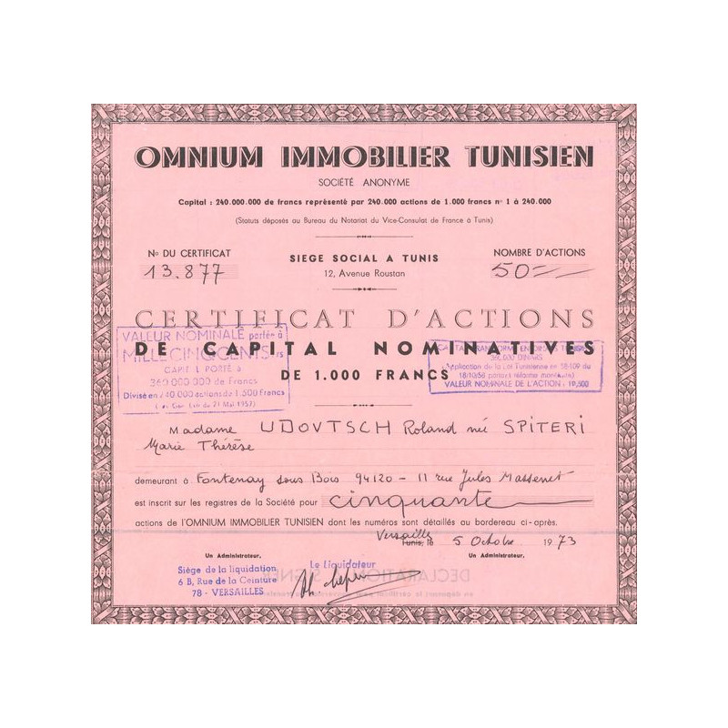 Omnium Immobilier Tunisien (CN Act 1000F)