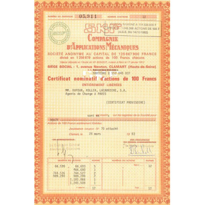 SKF Cie d'Applications Mécaniques (Cn Act 100F)