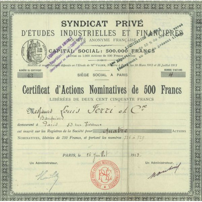 Syndicat Privé d'Etudes Industrielles et Financières (CN Act 500F)