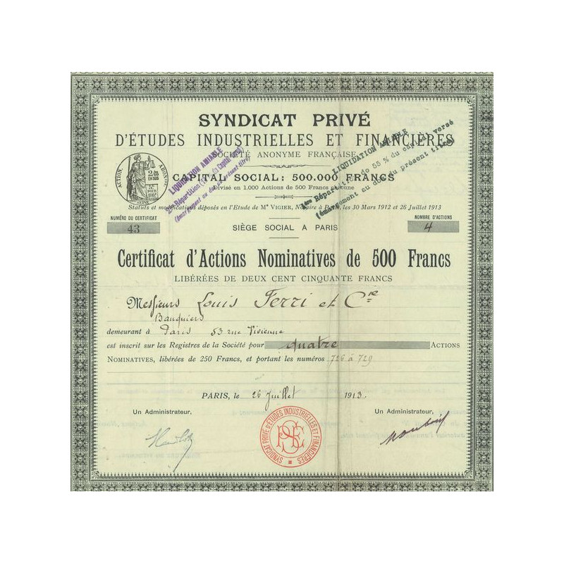 Syndicat Privé d'Etudes Industrielles et Financières (CN Act 500F)
