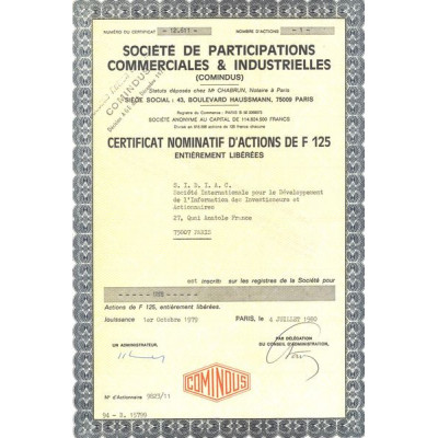 Sté de Participations Commerciales & Industrielles (COMINDUS) (CN Act 125F)
