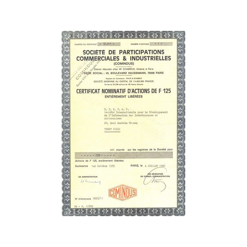 Sté de Participations Commerciales & Industrielles (COMINDUS) (CN Act 125F)