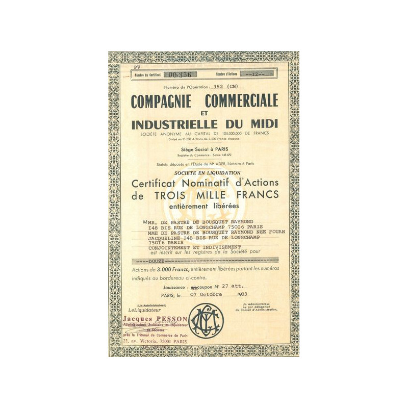 Cie Commerciale et Industrielle du Midi (CN Act 3000F)